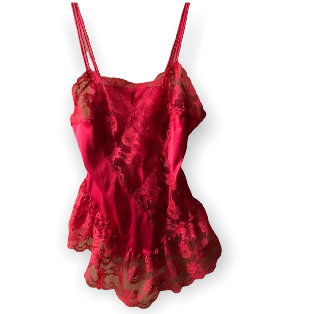 Vintage Val Mode Slip Women’s Size Med‎ Red Lace